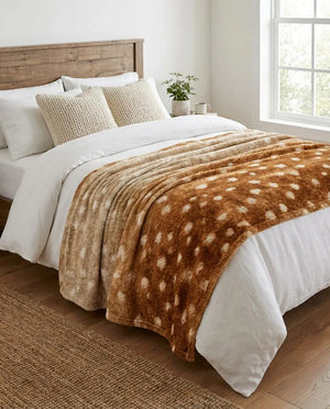 Deer Skin Print Sherpa Blanket Boho Farmhouse