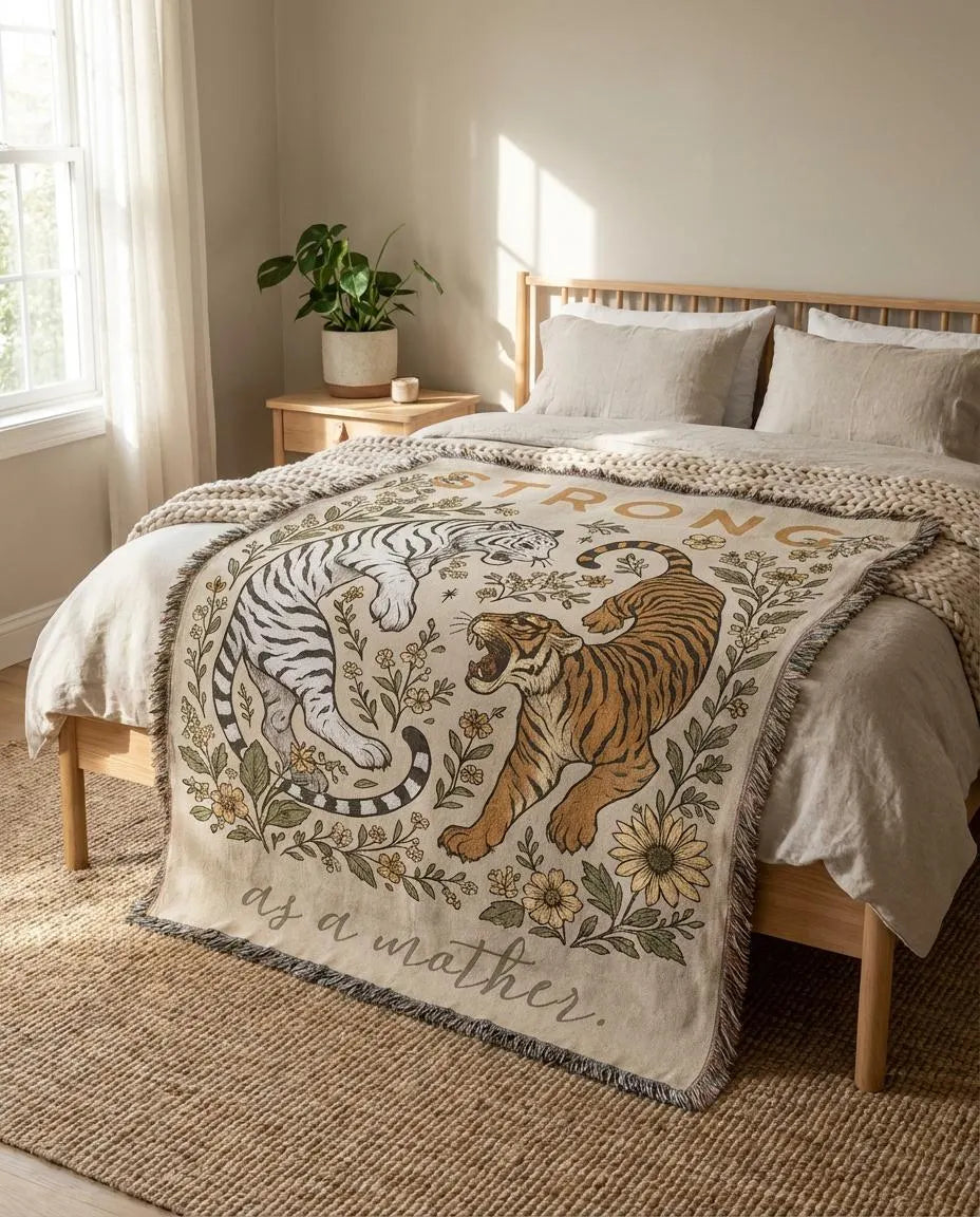 Strong As A Mother Blanket Floral Tiger Print