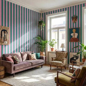 Dark Green and Pink Stripe Wallpaper