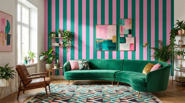 Dark Green and Pink Stripe Wallpaper