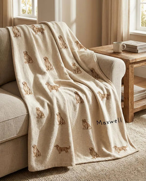 Custom Name Golden Retriever Woven Throw Blanket