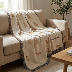 Custom Name Golden Retriever Woven Throw Blanket