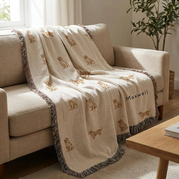 Custom Name Golden Retriever Woven Throw Blanket