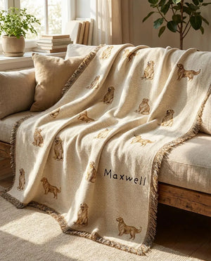 Custom Name Golden Retriever Woven Throw Blanket