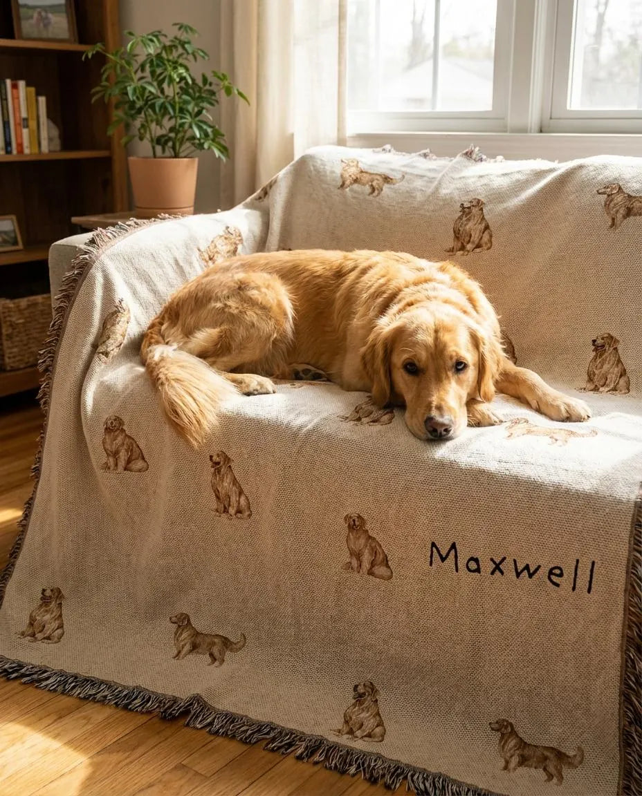 Custom Name Golden Retriever Woven Throw Blanket