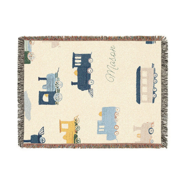 custom name train woven blanket