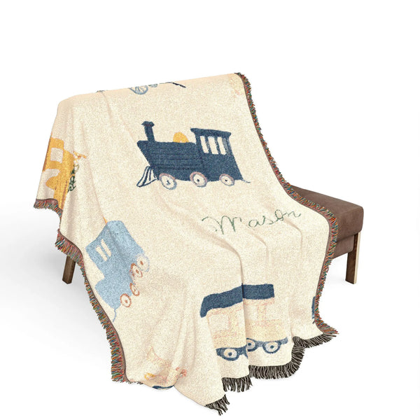 custom name train woven blanket