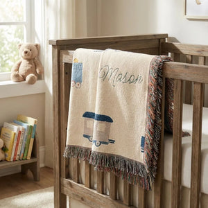 custom name train woven blanket