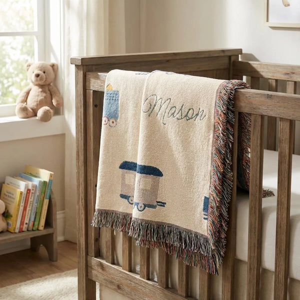 custom name train woven blanket