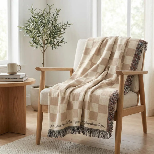 Personalized Mom Dad Checkered Blanket Woven