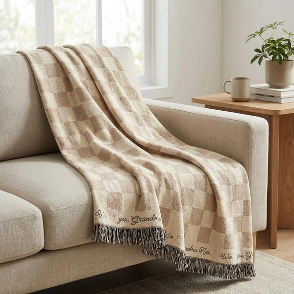 Personalized Mom Dad Checkered Blanket Woven