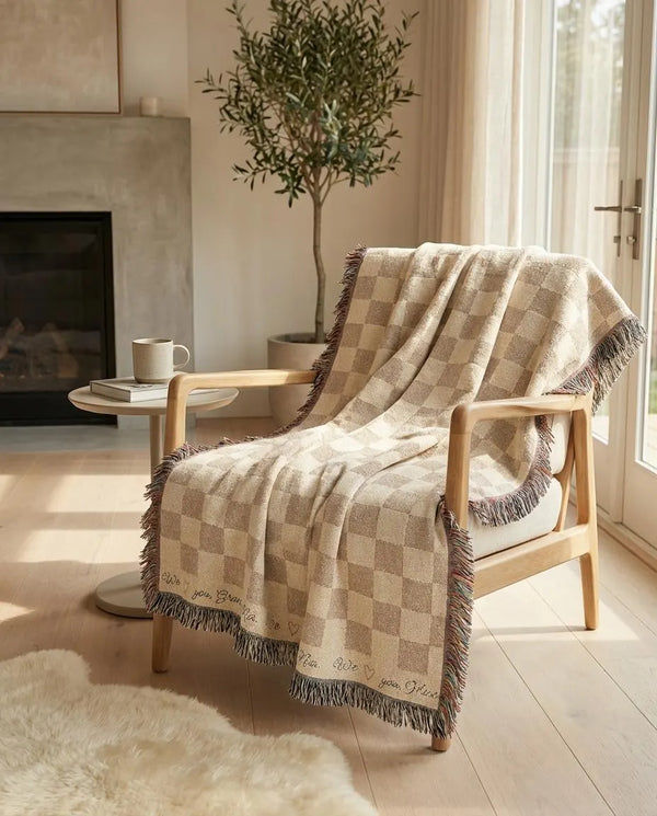 Personalized Mom Dad Checkered Blanket Woven
