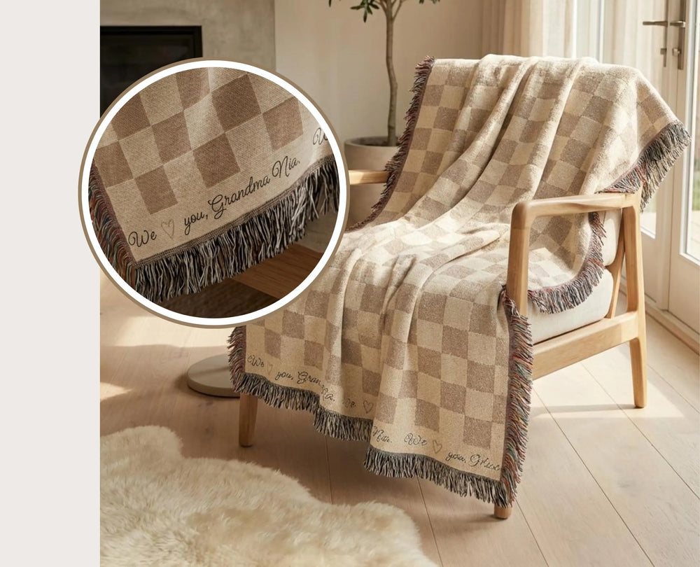 Personalized Mom Dad Checkered Blanket Woven