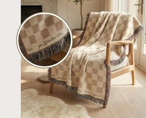 Personalized Mom Dad Checkered Blanket Woven