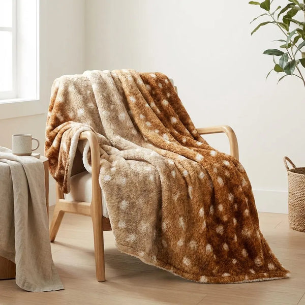 Deer Skin Print Sherpa Blanket Boho Farmhouse