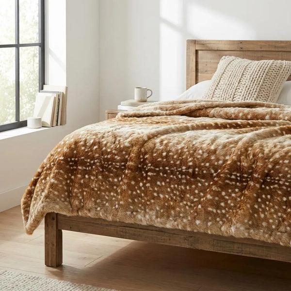 Deer Skin Print Sherpa Blanket Boho Farmhouse