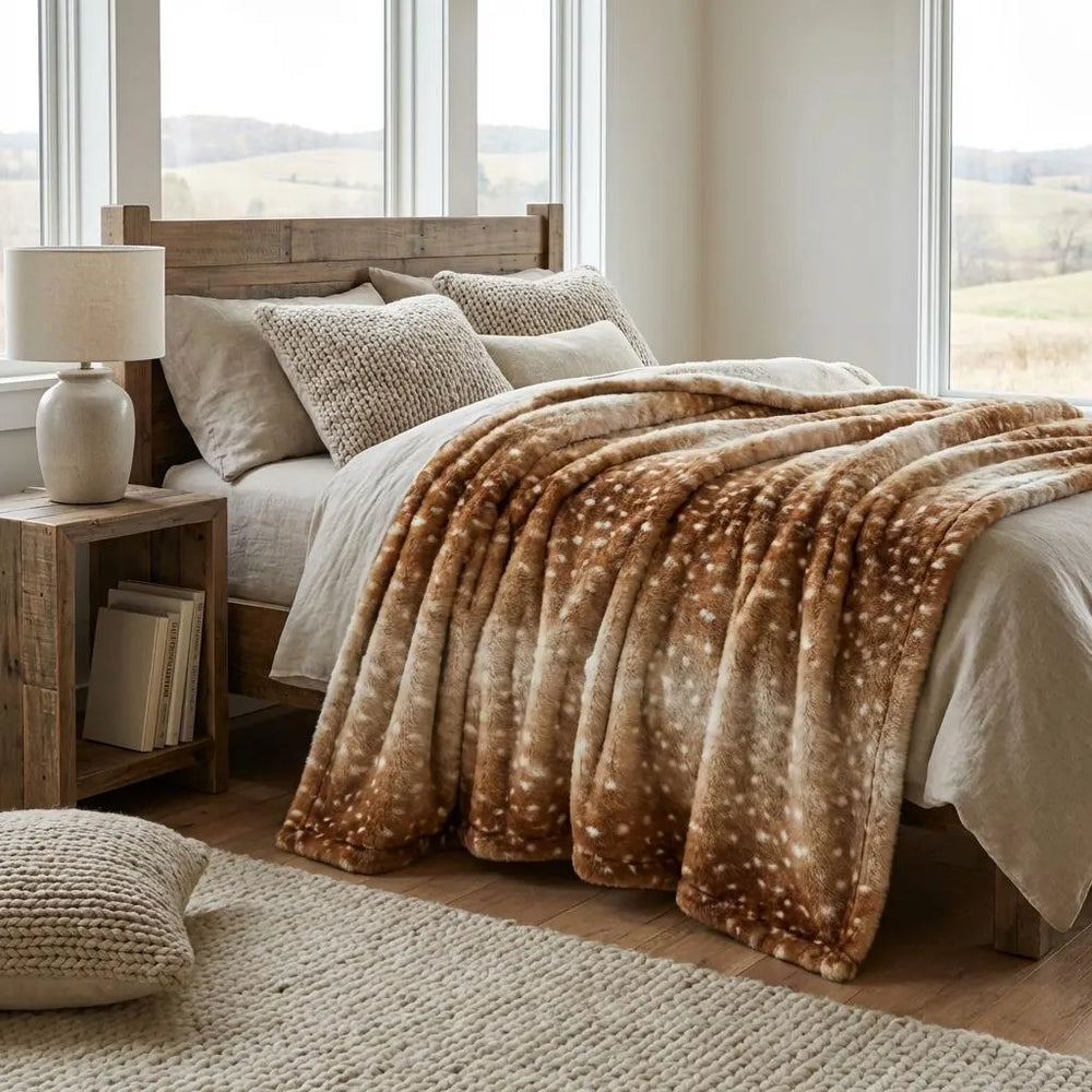 Deer Skin Print Sherpa Blanket Boho Farmhouse