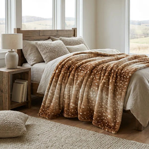 Deer Skin Print Sherpa Blanket Boho Farmhouse