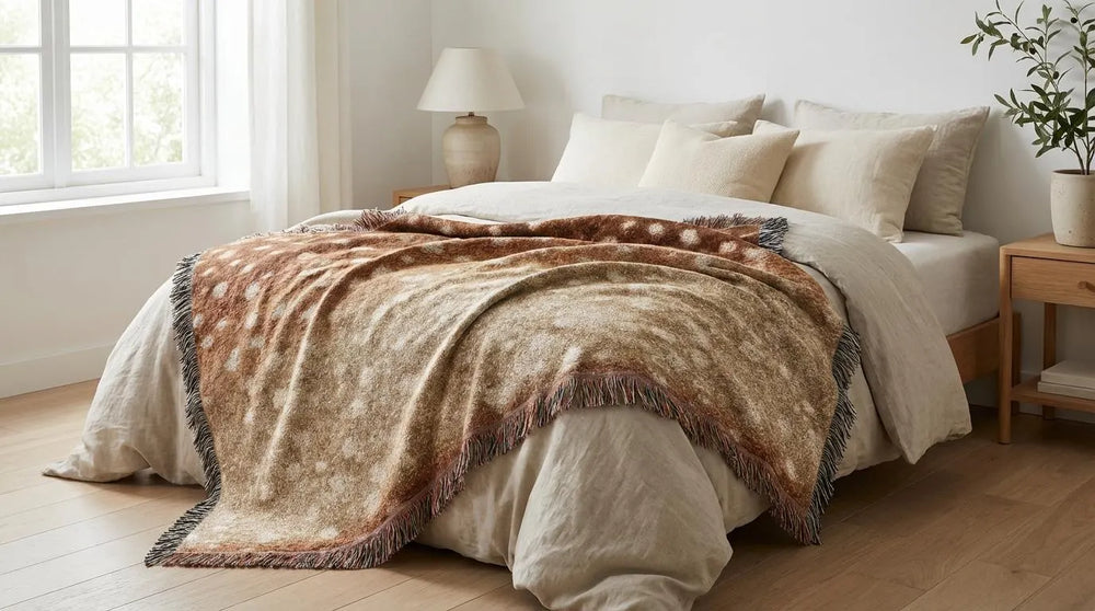 Deer Skin Print Woven Blanket Boho Farmhouse