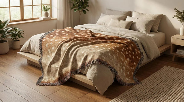 Deer Skin Print Sherpa Blanket Boho Farmhouse