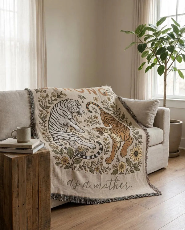 Strong As A Mother Blanket Floral Tiger Print