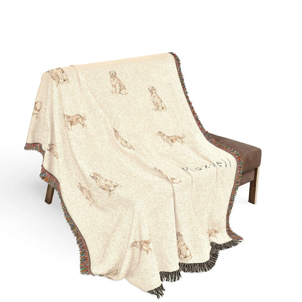 Custom Name Golden Retriever Woven Throw Blanket