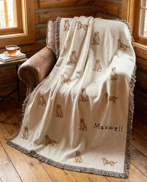 Custom Name Golden Retriever Woven Throw Blanket