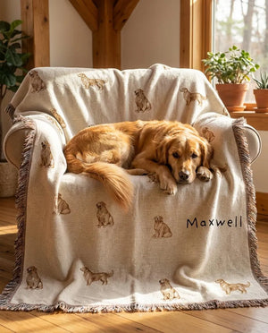 Custom Name Golden Retriever Woven Throw Blanket