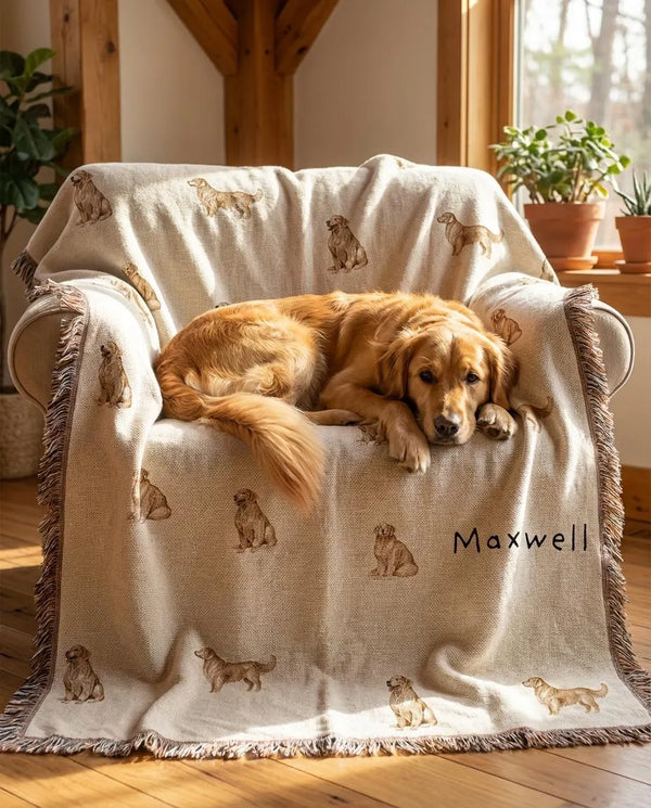 Custom Name Golden Retriever Woven Throw Blanket