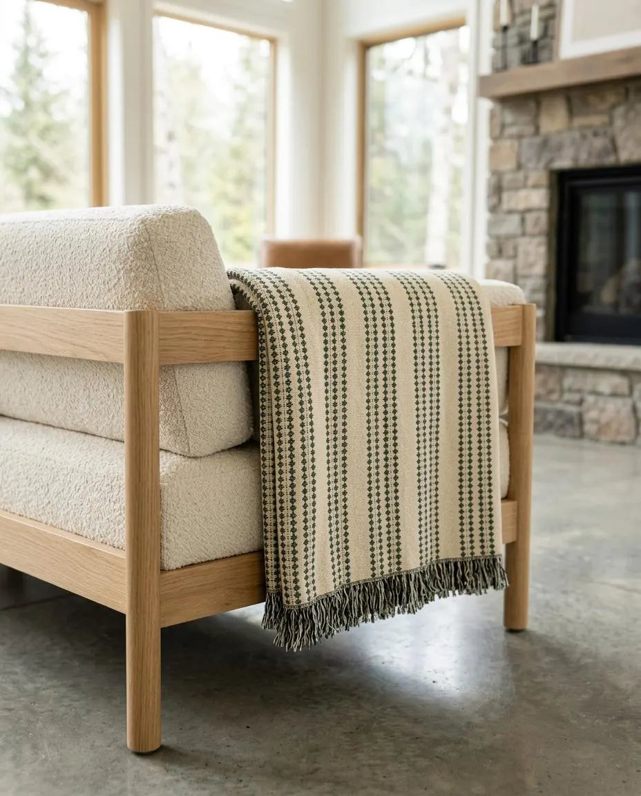 Forest Green Diamond Pattern Woven Blanket