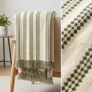 Forest Green Diamond Pattern Woven Blanket