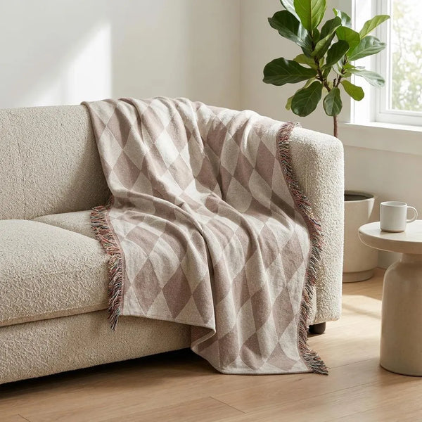 Brown Diamond Pattern Woven Blanket