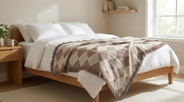Brown Diamond Pattern Woven Blanket