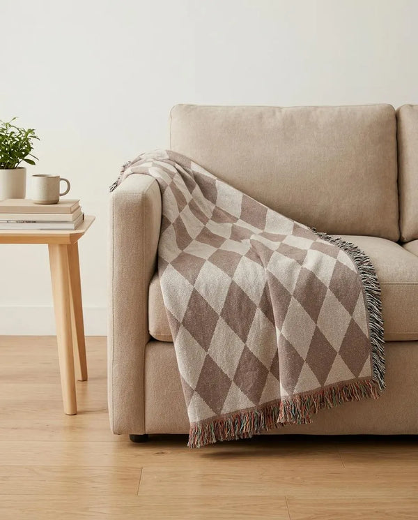 Brown Diamond Pattern Woven Blanket