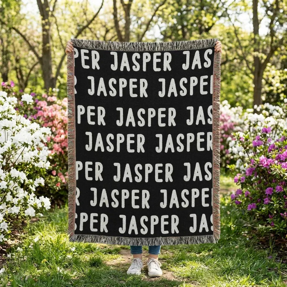 Custom Name Forest Green Woven Blanket