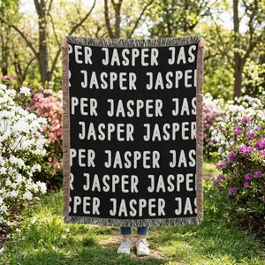 Custom Name Forest Green Woven Blanket