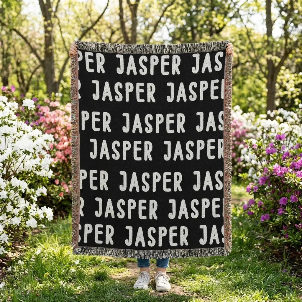 Custom Name Forest Green Woven Blanket