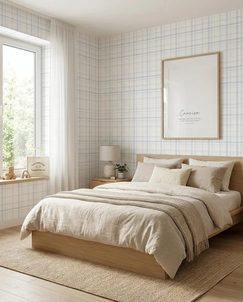 Soft Blue and Cream Plaid Wallpaper