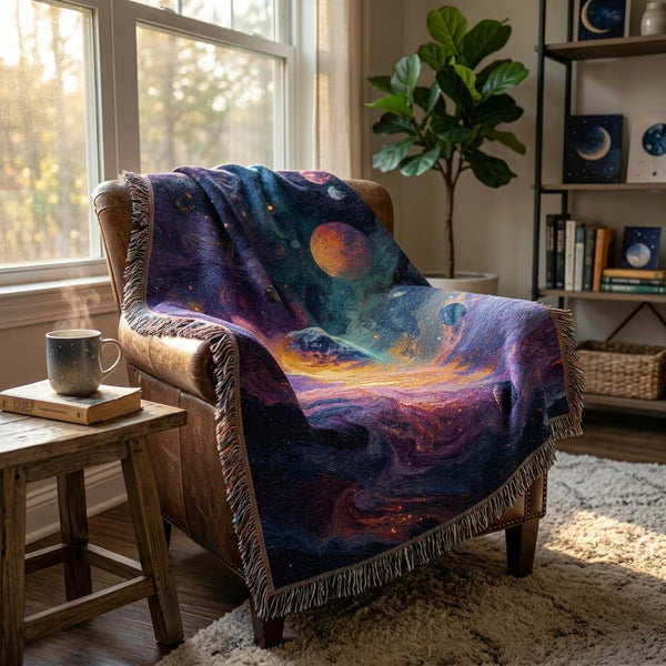 Cosmic Planet Woven Blanket Celestial