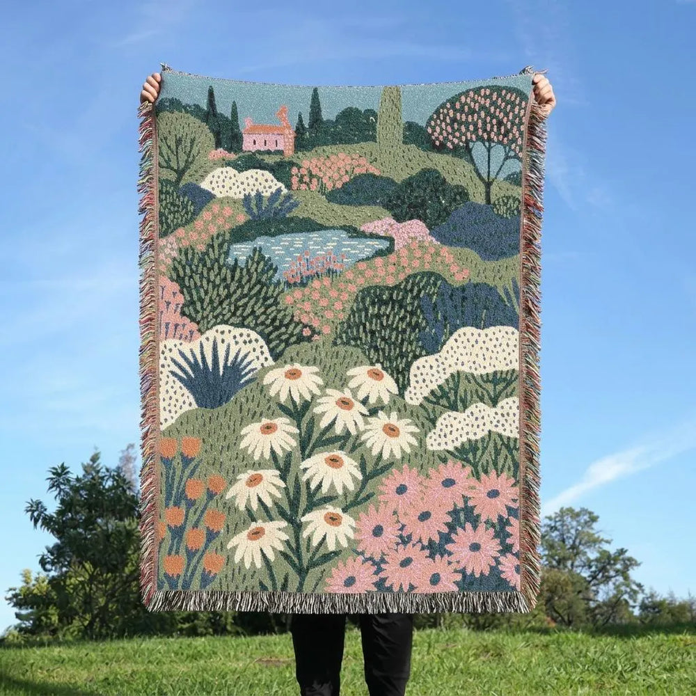 Abstract Floral Woven Blanket Colorful