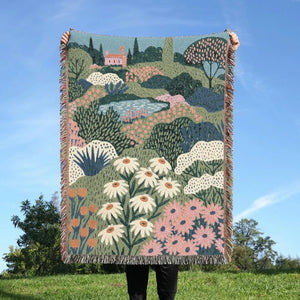 Abstract Floral Woven Blanket Colorful