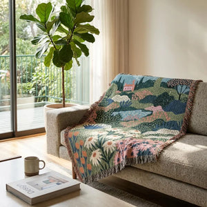 Abstract Floral Woven Blanket Colorful