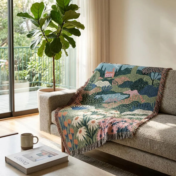 Abstract Floral Woven Blanket Colorful