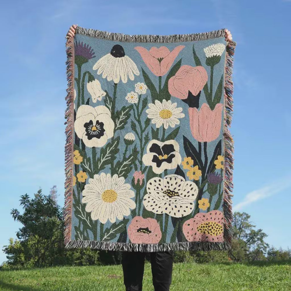 Abstract Floral Woven Blanket