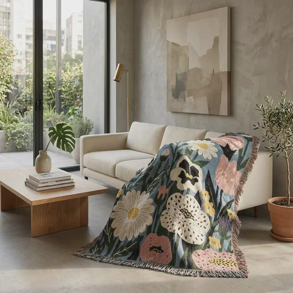 Abstract Floral Woven Blanket