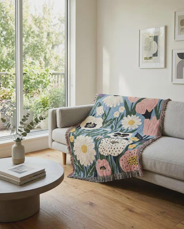 Abstract Floral Woven Blanket