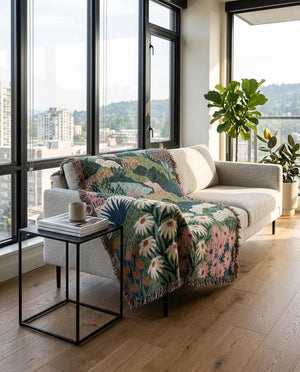 Abstract Floral Woven Blanket Colorful