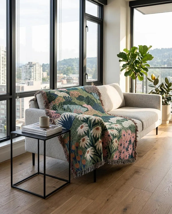 Abstract Floral Woven Blanket Colorful
