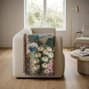 Abstract Floral Woven Blanket Colorful