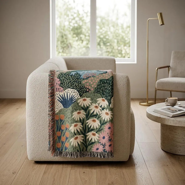 Abstract Floral Woven Blanket Colorful